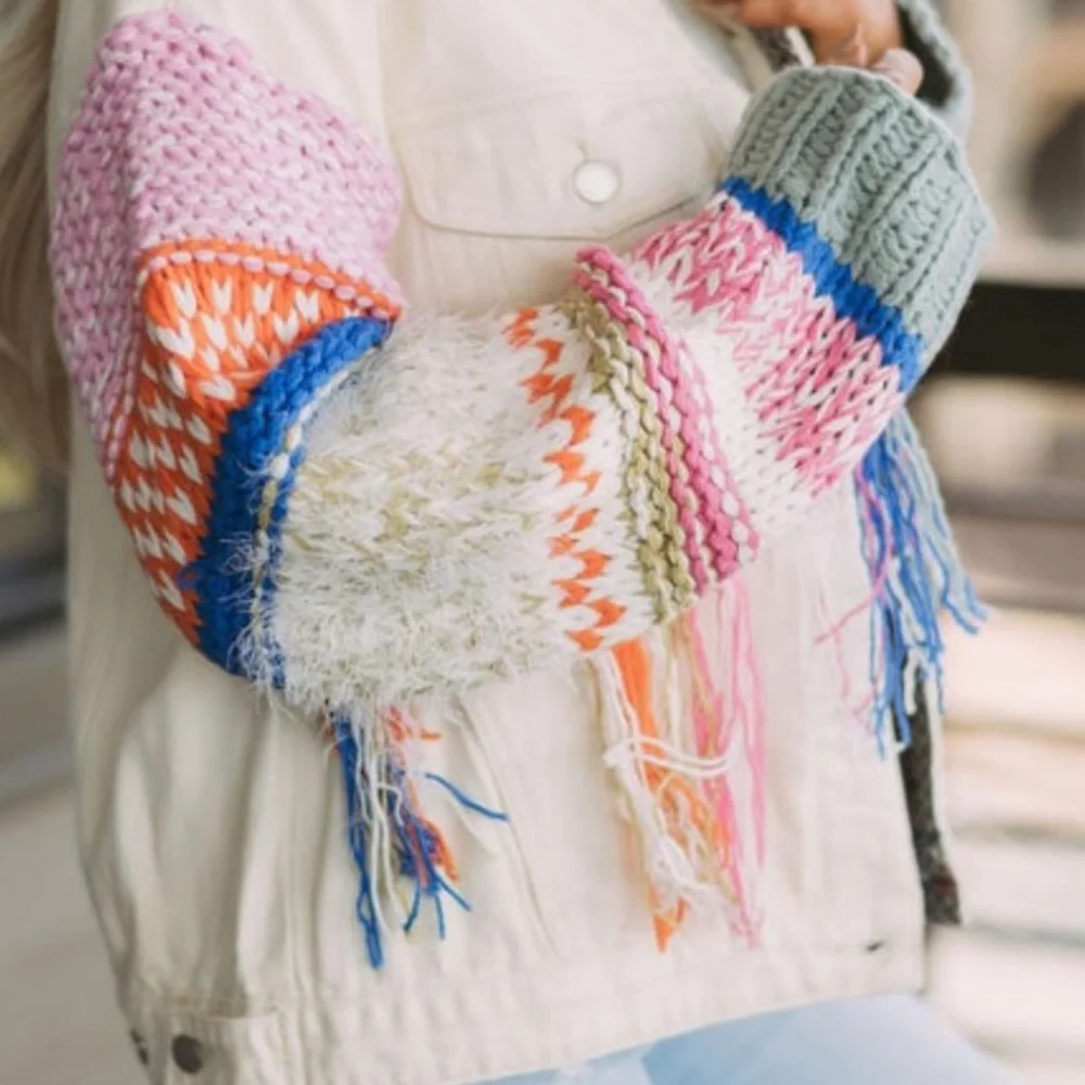 Cream jean jacket with statement sleeves - Picture 2 of 4